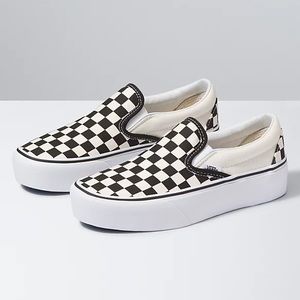 Vans Black and White Platform Checkered Slip On Classic Sneakers 7